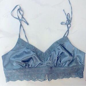 Teal Satin Bralette with Lace Trimming Size XL NWT